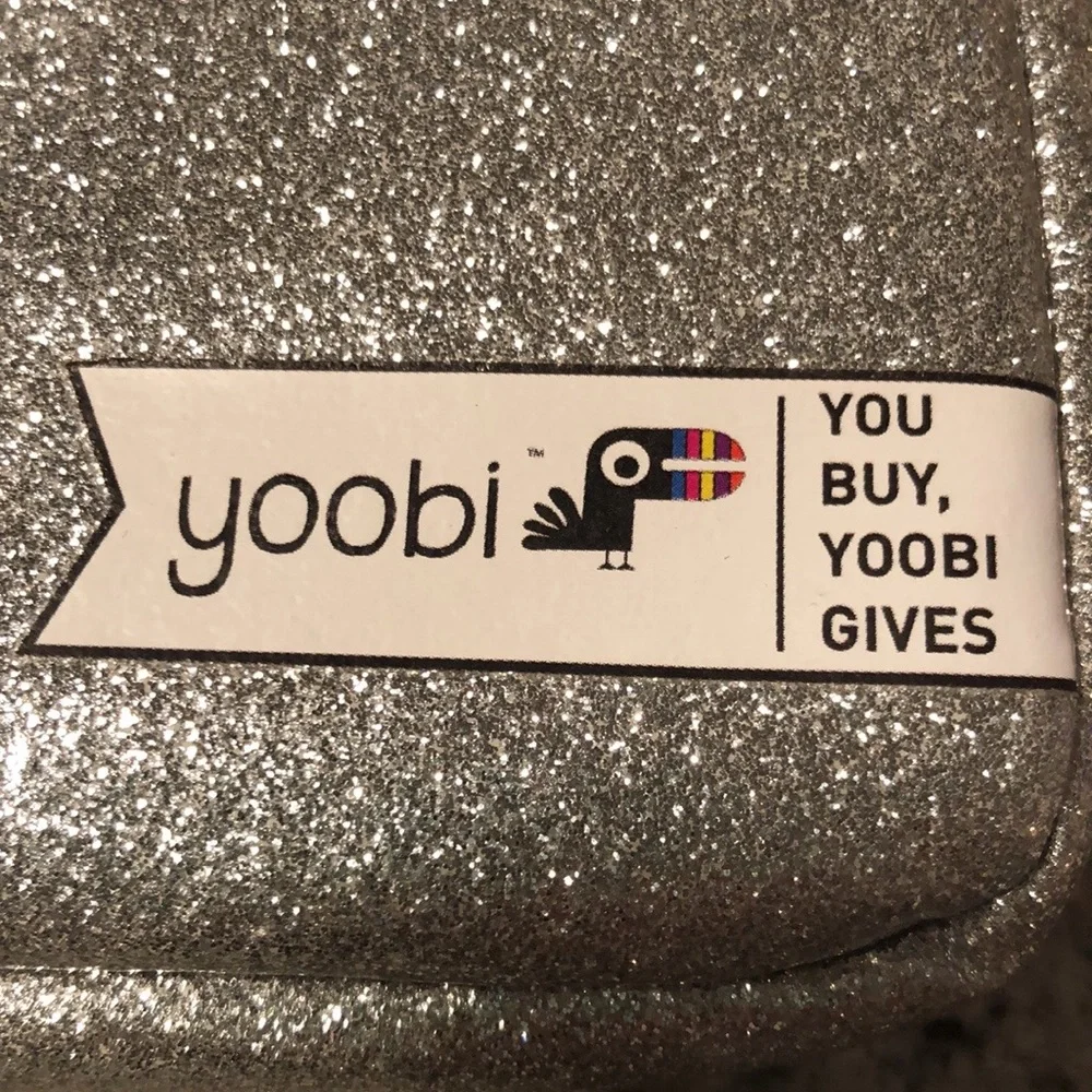 YOOBI Laptop Case In Metallic Silver Glitter With Rainbow Letters “Extra “